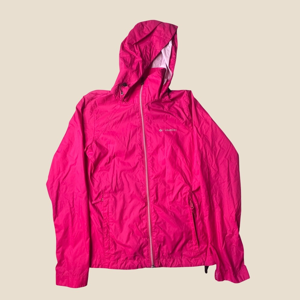 Columbia Windbreaker Womens Small Pink Full Zip Hooded Jacket Mesh Lined Outdoor